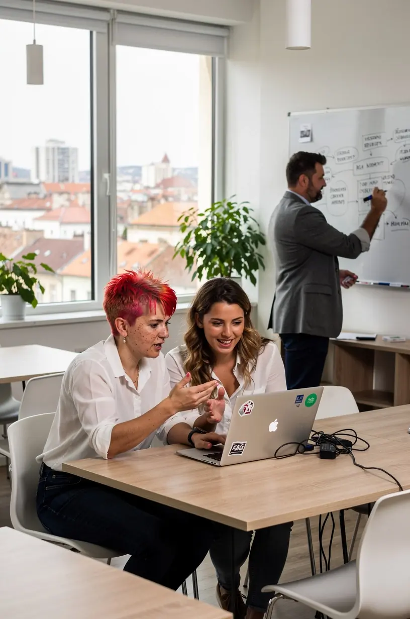 Ilustrație cu un birou ordonat și un laptop deschis pe un blog despre minimalism digital și eficiență.